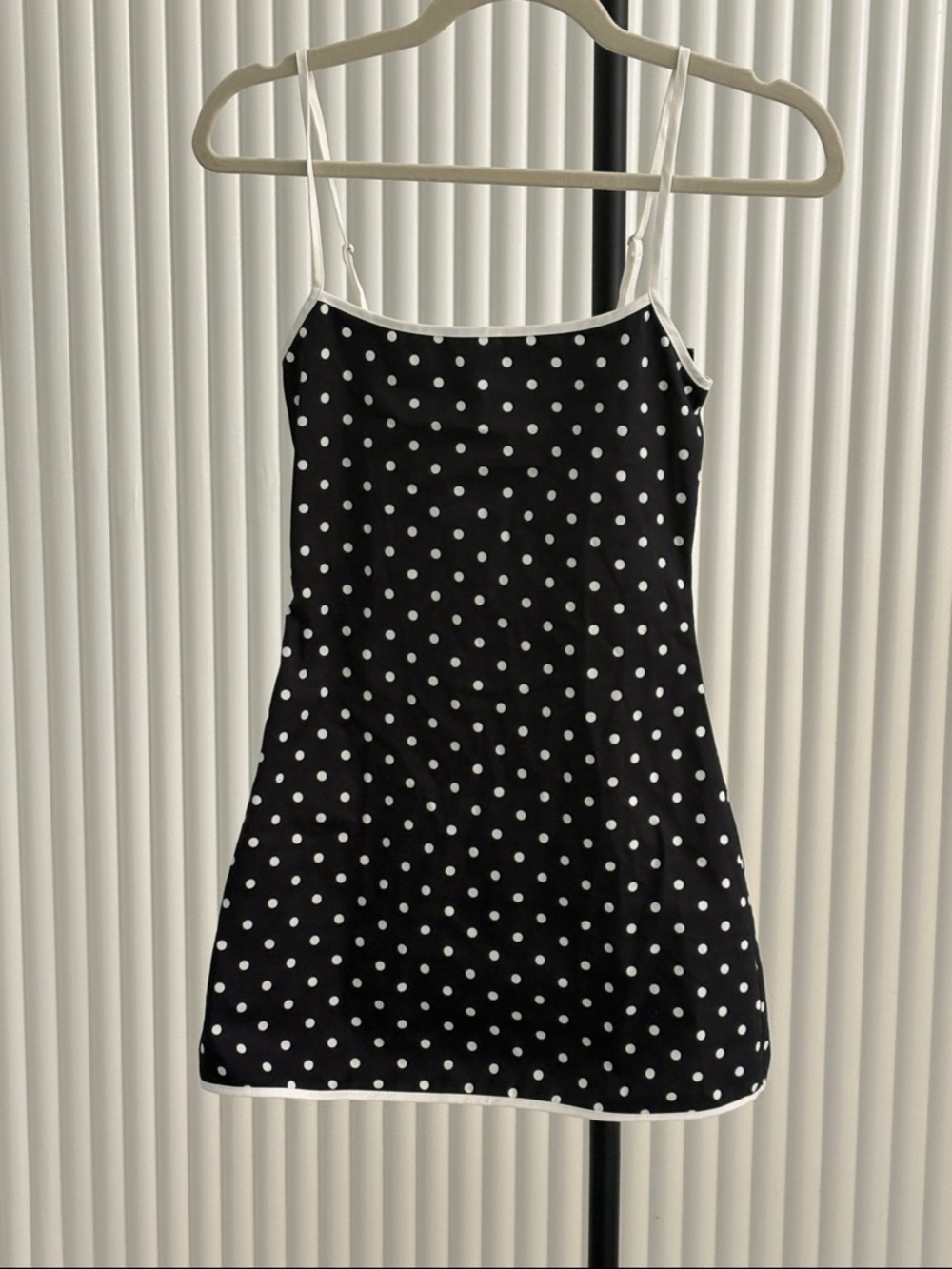 Lioness Black and White Polka Dot Spaghetti-Strap Mini Dress